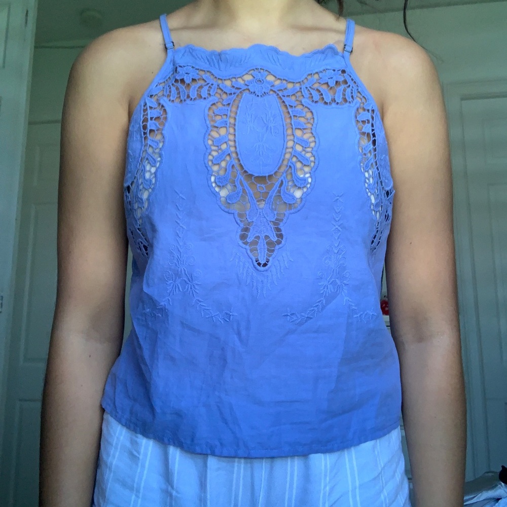 Scallop halter top with embroidery NWT